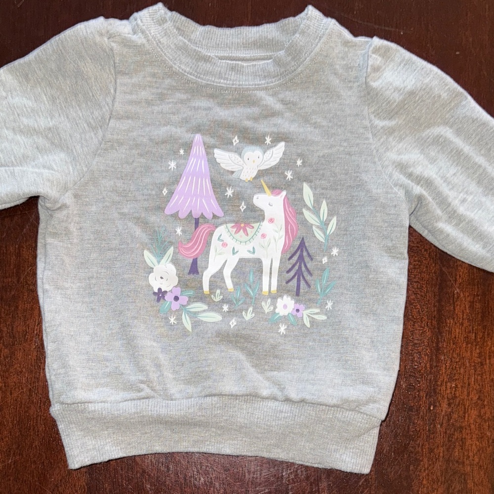 Little Sleepies Gray Sweatshirt with Unicorn and Forest Design